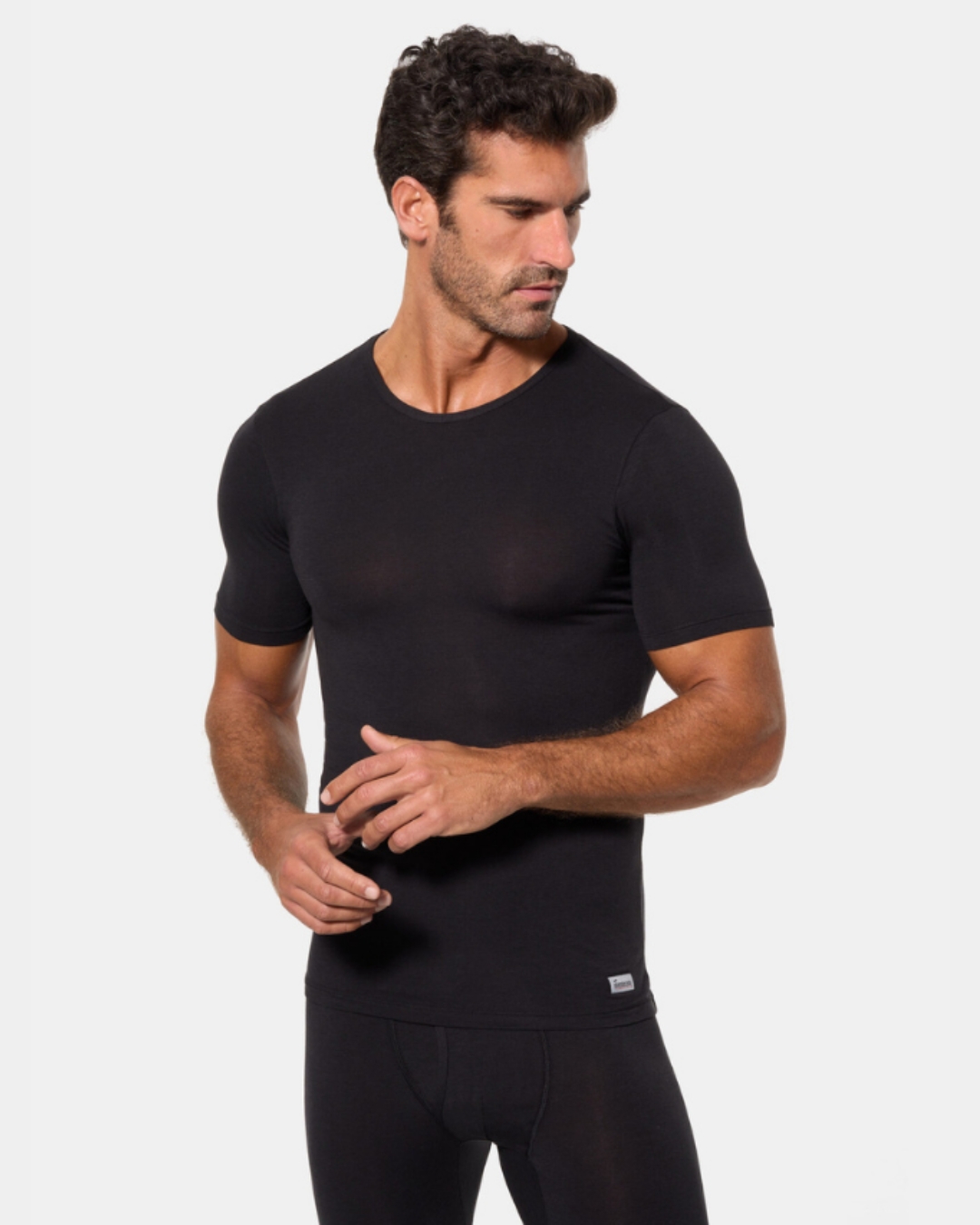 Camisola interior térmica de homem Abanderado manga curta preta vista frontal