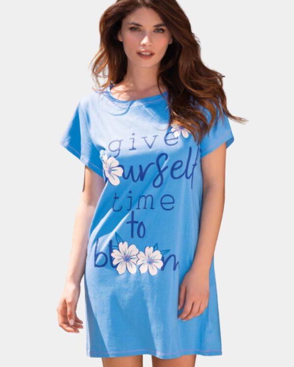camisa de dormir mulher algodao sielei azul estampa floral