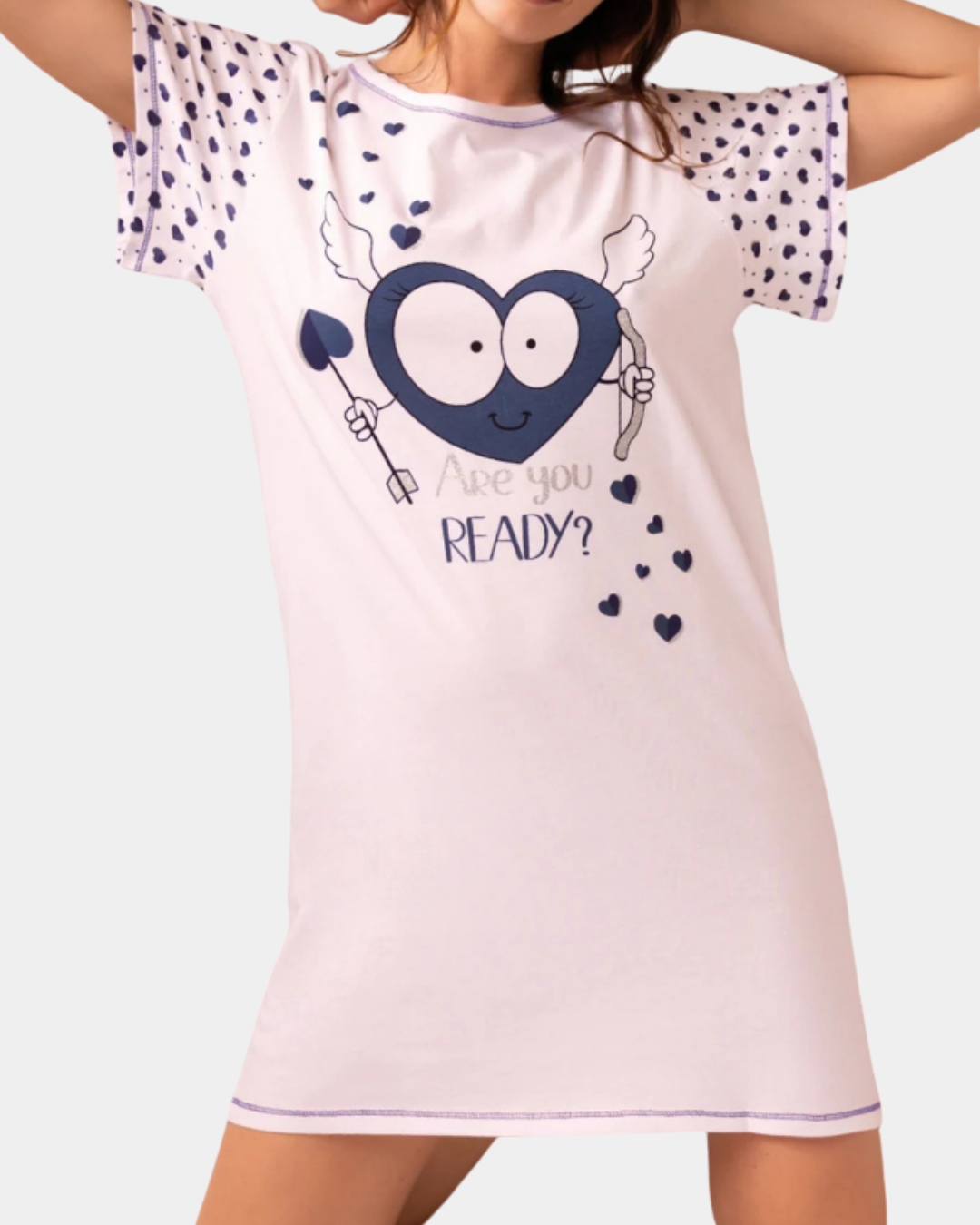 camisa dormir mulher sielei love coracoes azul