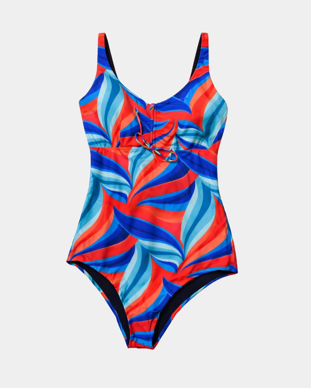 fato de banho mulher estampado ondas vermelho azul frente