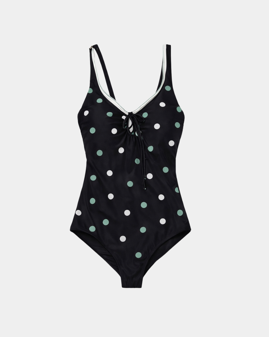 fato de banho mulher sielei bolas preto verde agua frente