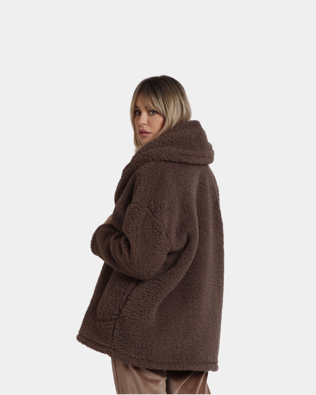 casaco polar mulher admas classic fecho botoes chocolate