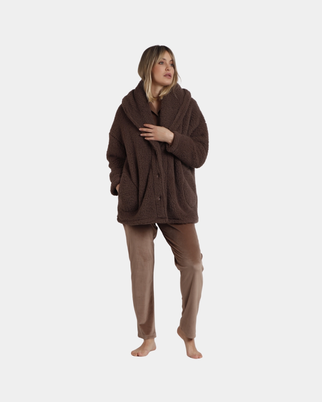 robe polar mulher jacquard admas classic relax home chocolate