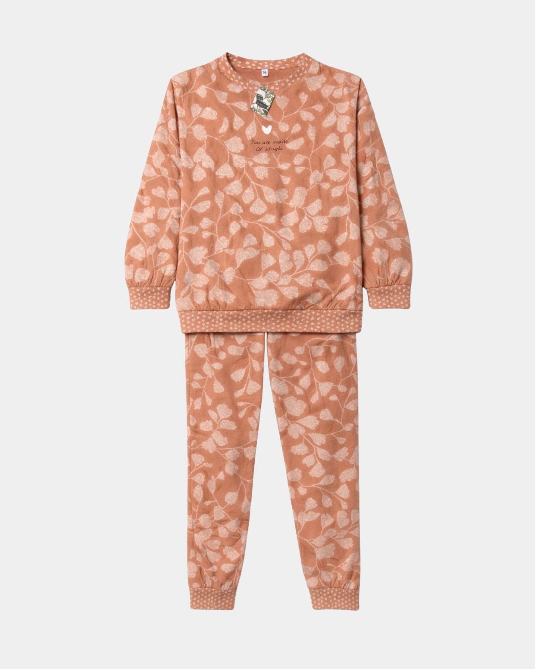 pijama mulher algodao floral punhos sari terracota salmao