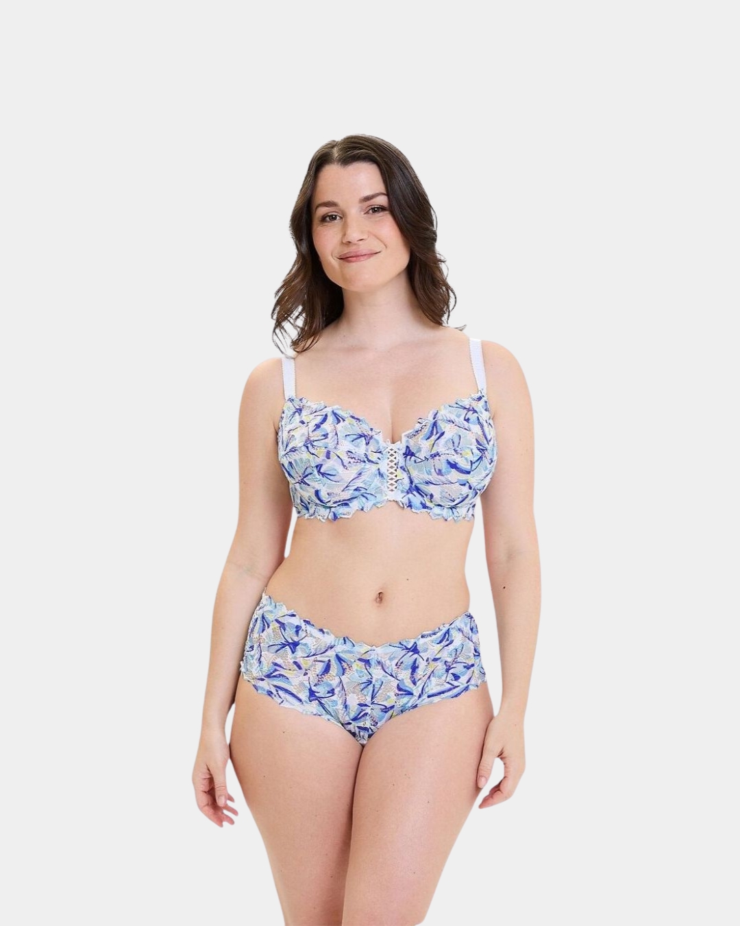 Modelo com soutien Arum Mosaic Sans Complexe em estampado floral azul