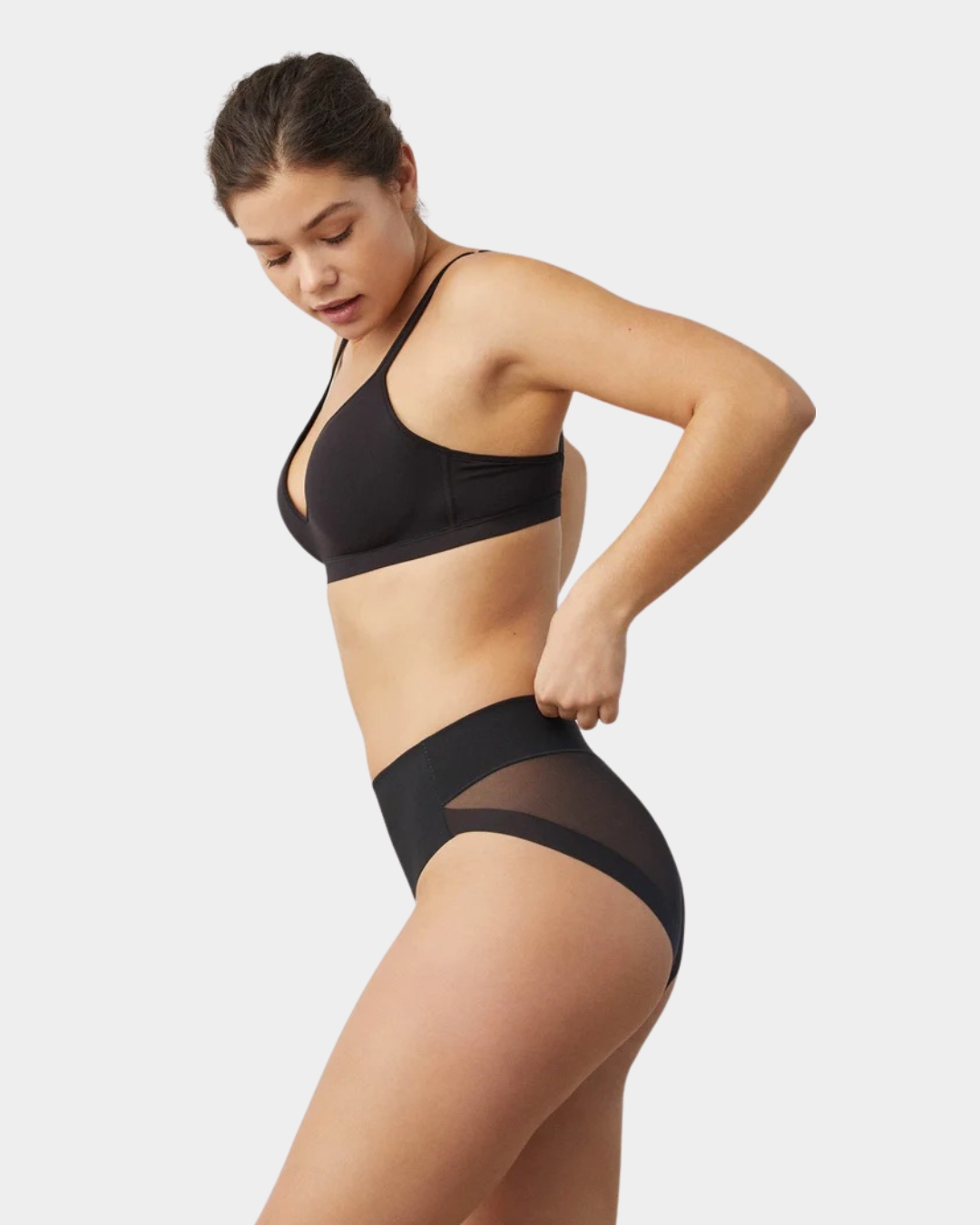 cueca modeladora mulher ysabel mora tule preto lateral