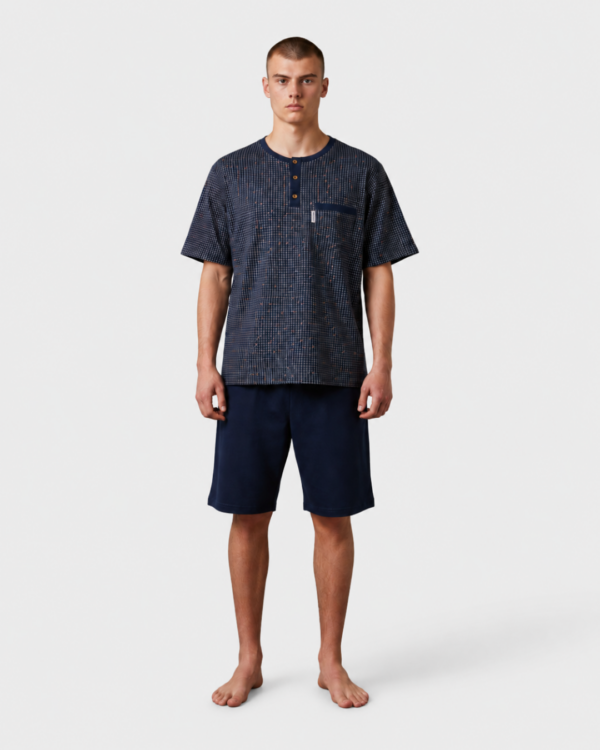 pijama homem algodao manga curta dueto azul xadrez