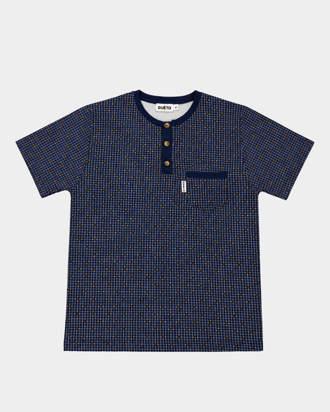 pijama homem algodao manga curta dueto azul xadrez camisola