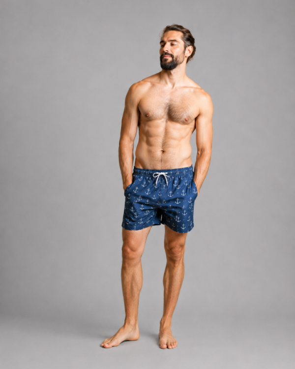 calcoes banho homem azul marinho ancoras frente vestido