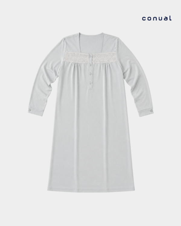 camisa dormir manga comprida decote quadrado renda peito detalhe