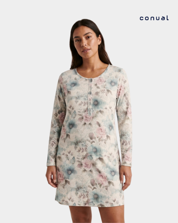 camisa dormir manga comprida flores aquarela conual frente