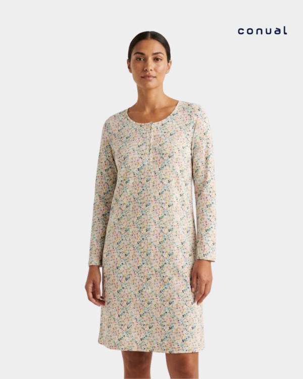 camisa dormir manga comprida florzinhas conual frente