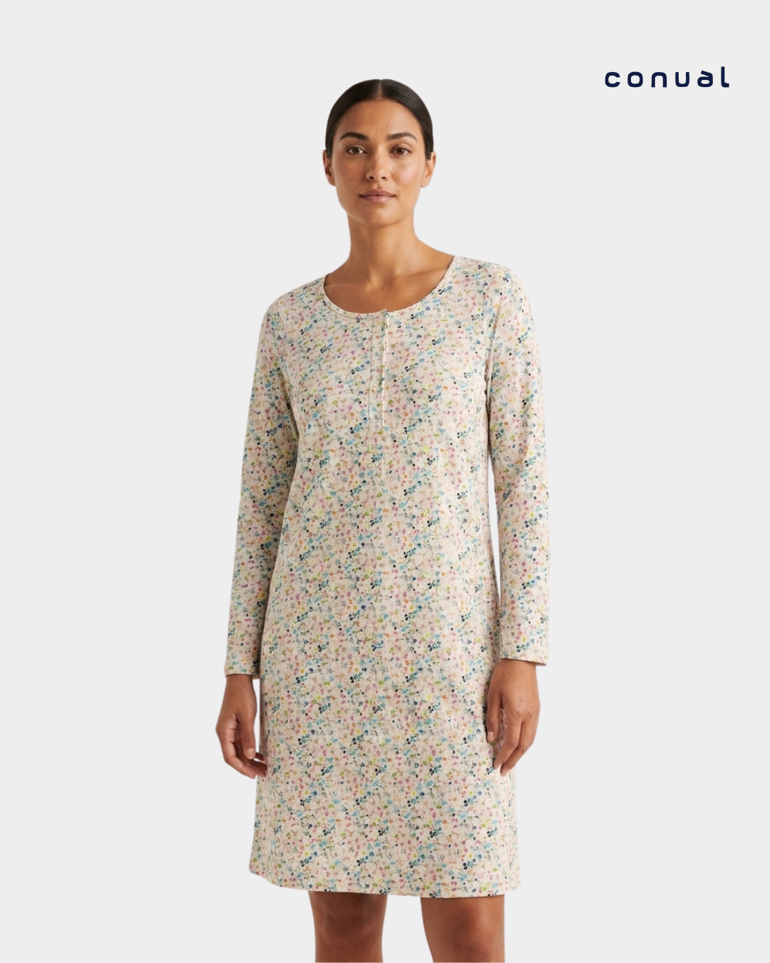 camisa dormir manga comprida florzinhas conual frente
