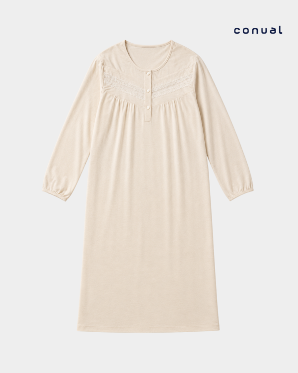 camisa dormir manga comprida lisa renda peito chevron detalhe
