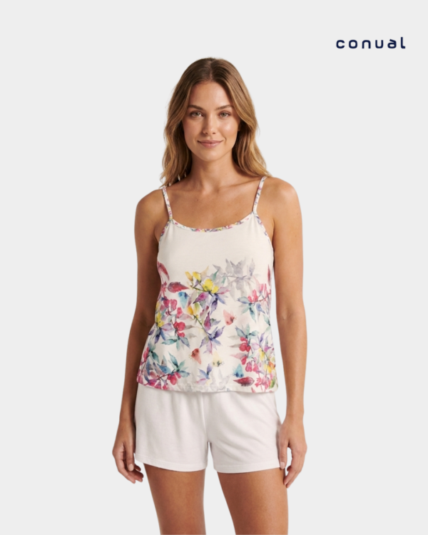 pijama alcas folhagem aquarela camisola estampado detalhe