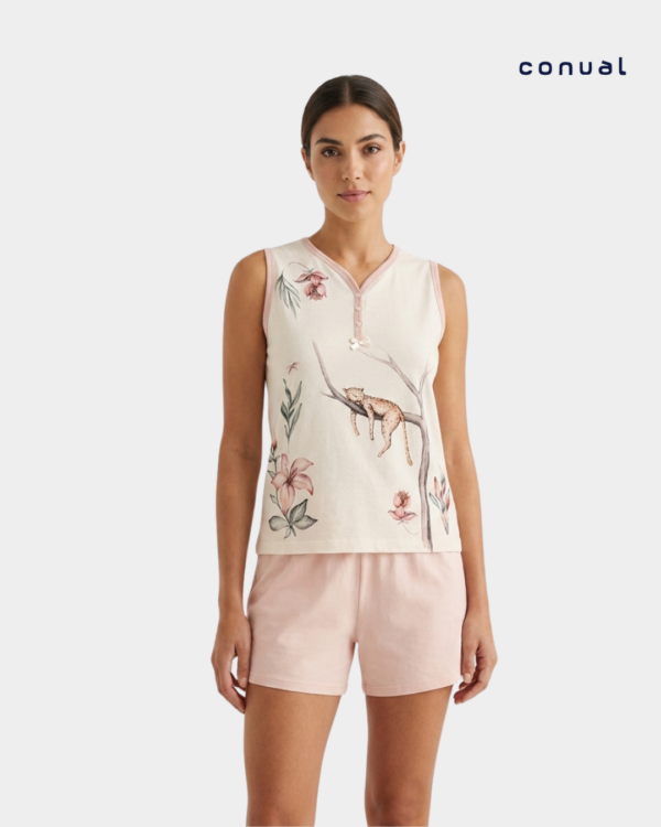pijama alcas leopardo conual algodao conjunto