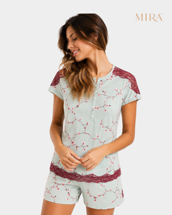 pijama curto cerejeira abotoado botoes gola detalhe
