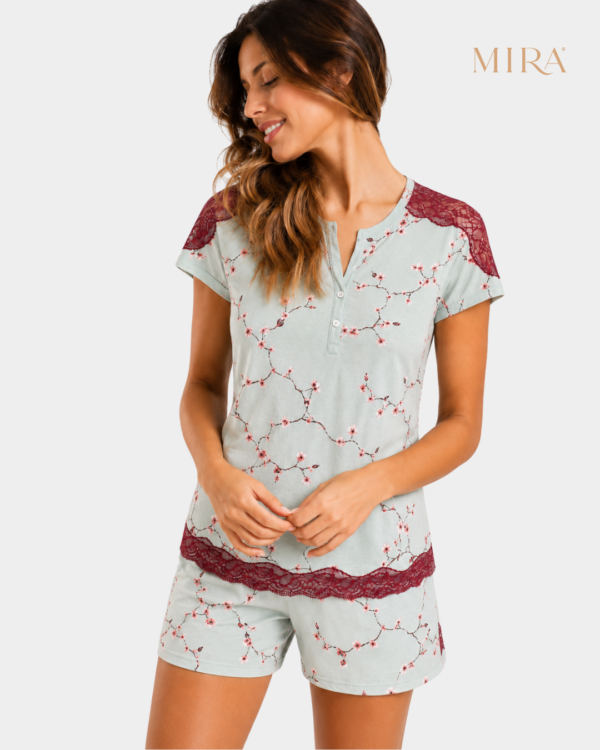 pijama curto cerejeira renda bordo ombros detalhe