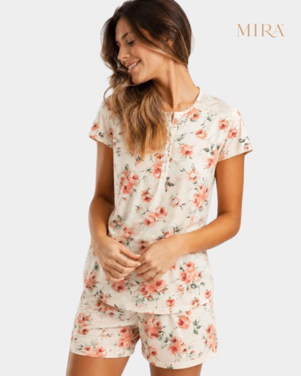 pijama curto rosas algodao mulher conjunto