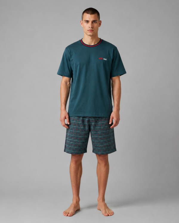 pijama homem algodao manga curta athl verde xadrez