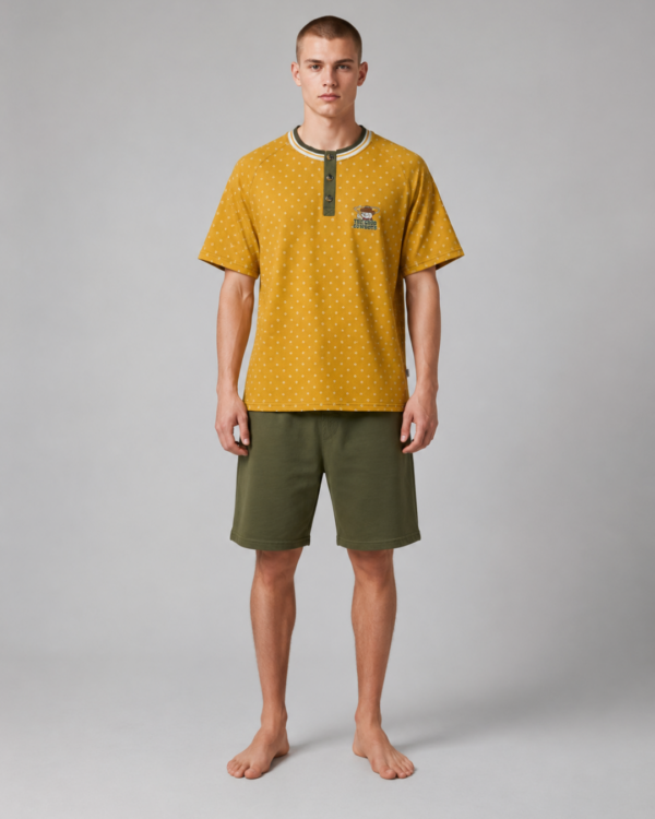 pijama homem algodao manga curta cowboys amarelo