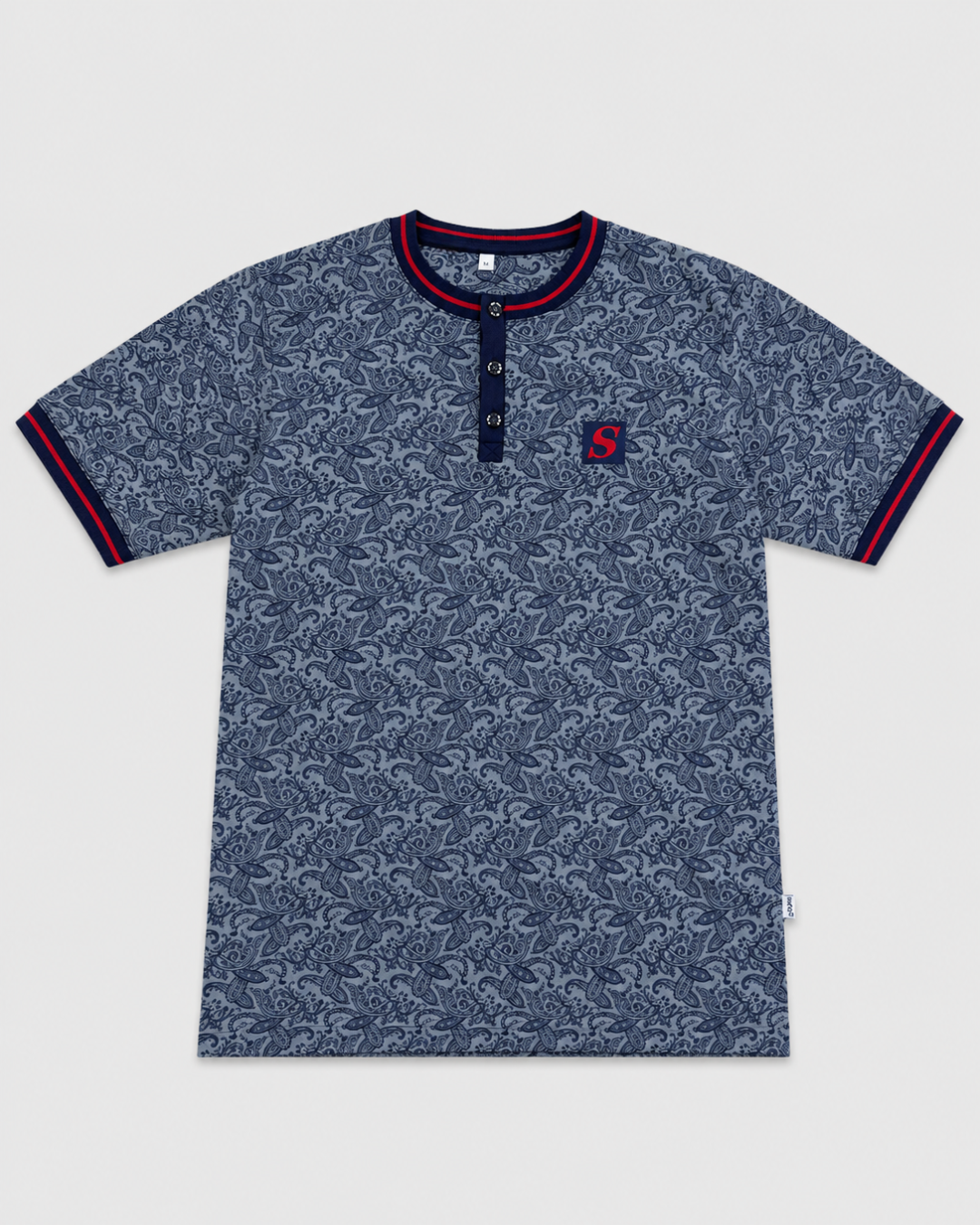 pijama homem algodao manga curta sari azul paisley camisola