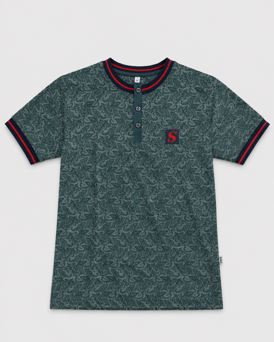 pijama homem algodao manga curta sari verde petroleo paisley camisola