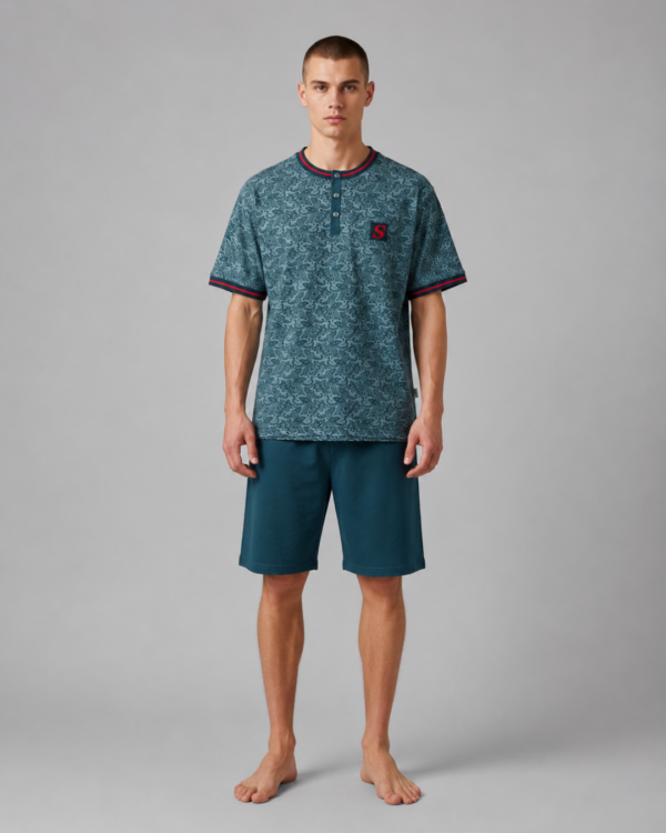 pijama homem algodao manga curta sari verde petroleo paisley