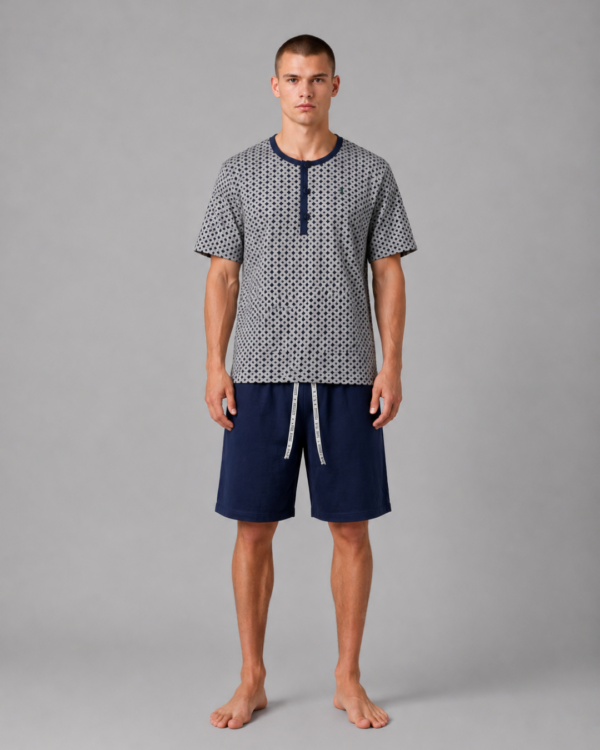 pijama homem algodao manga curta sotela azul losango