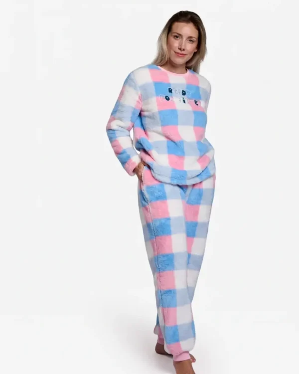 Pijama polar de mulher Ysabel Mora aos quadrados rosa, azul e branco